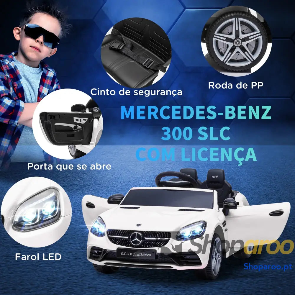 Carro Elétrico Mercedes SLC 300 12V com Faróis LED Buzina Música TF USB e Abertura da Porta 3-5km/h 107x62,5x44 cm