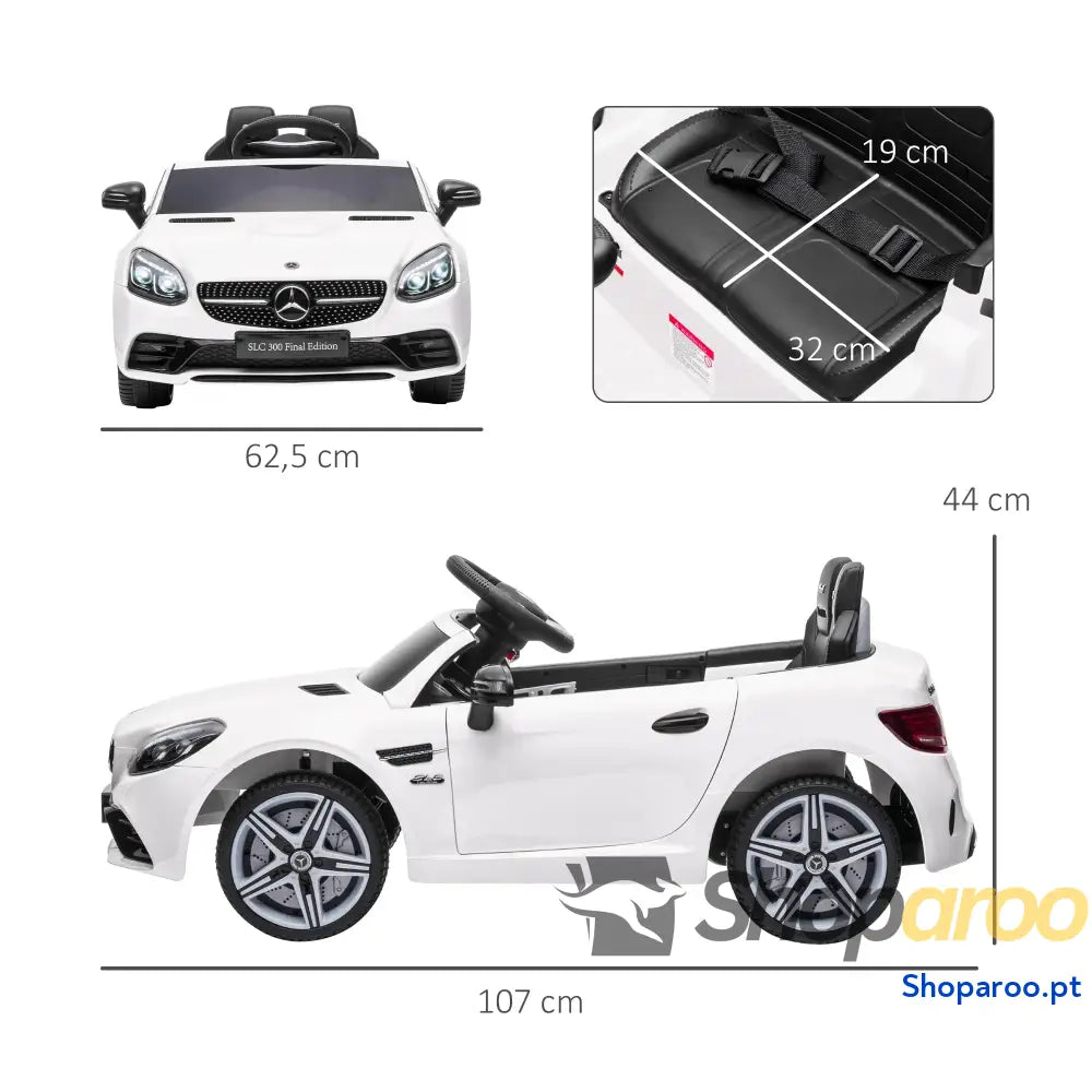Carro Elétrico Mercedes SLC 300 12V com Faróis LED Buzina Música TF USB e Abertura da Porta 3-5km/h 107x62,5x44 cm