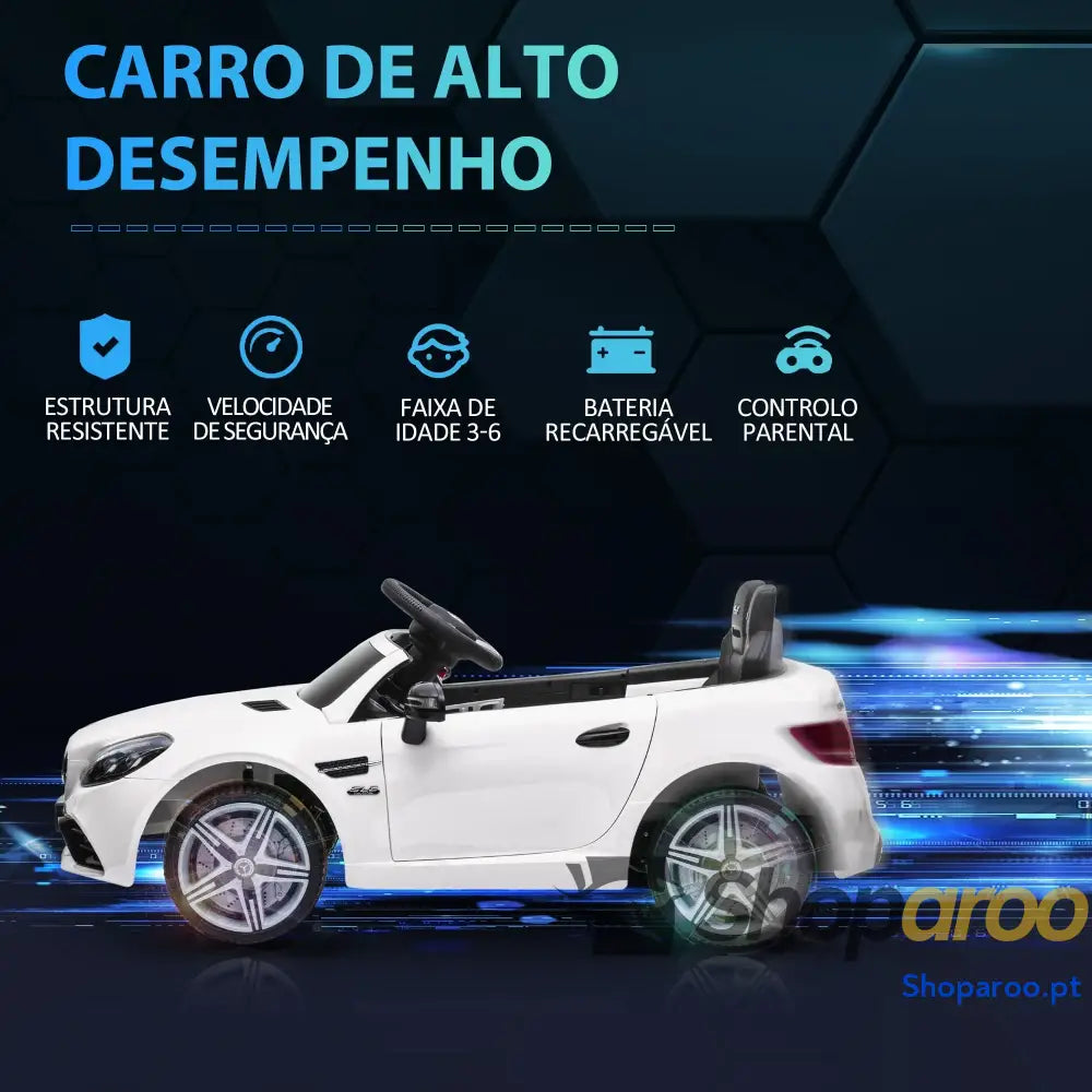 Carro Elétrico Mercedes SLC 300 12V com Faróis LED Buzina Música TF USB e Abertura da Porta 3-5km/h 107x62,5x44 cm