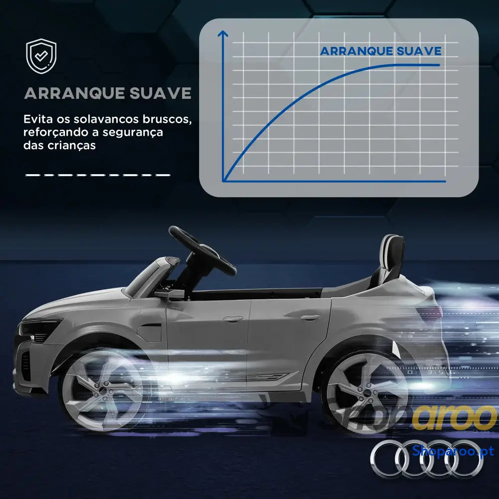 Carro Elétrico para Crianças Audi Q8 Etron Sportback Infantil 12V Faróis Buzina e Música 98x49,5x43 cm Cinza