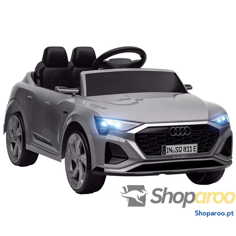 Carro Elétrico para Crianças Audi Q8 Etron Sportback Infantil 12V Faróis Buzina e Música 98x49,5x43 cm Cinza