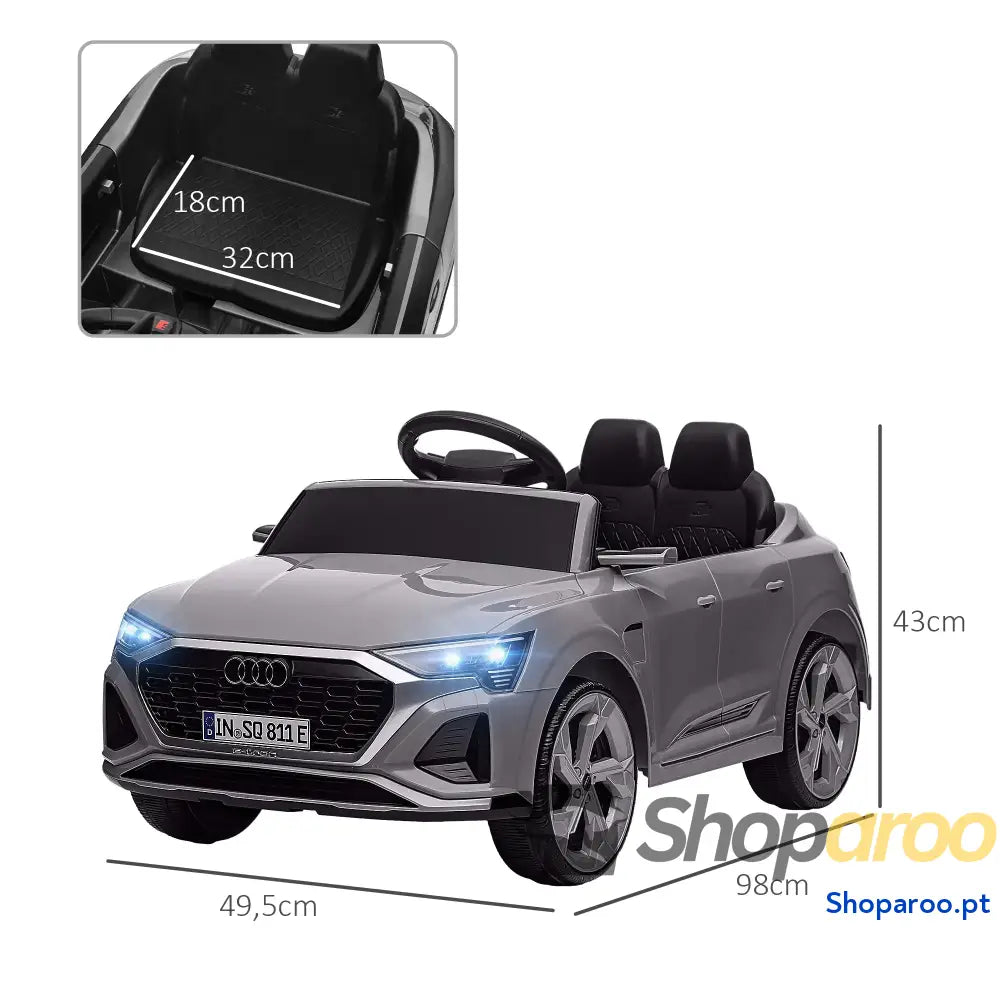 Carro Elétrico para Crianças Audi Q8 Etron Sportback Infantil 12V Faróis Buzina e Música 98x49,5x43 cm Cinza