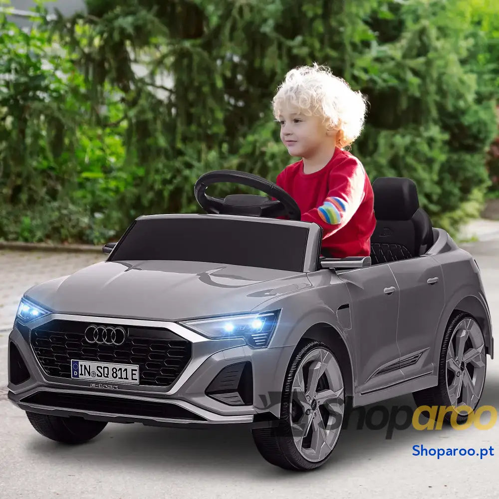 Carro Elétrico para Crianças Carro Audi Q8 Etron Sportback Infantil 12V Faróis Buzina e Música 98x49,5x43 cm Cinza