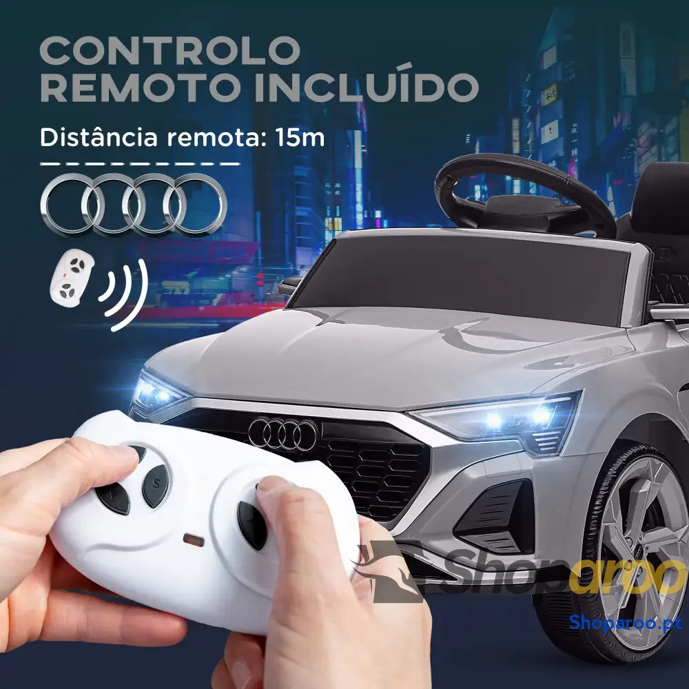 Carro Elétrico para Crianças Audi Q8 Etron Sportback Infantil 12V Faróis Buzina e Música 98x49,5x43 cm Cinza