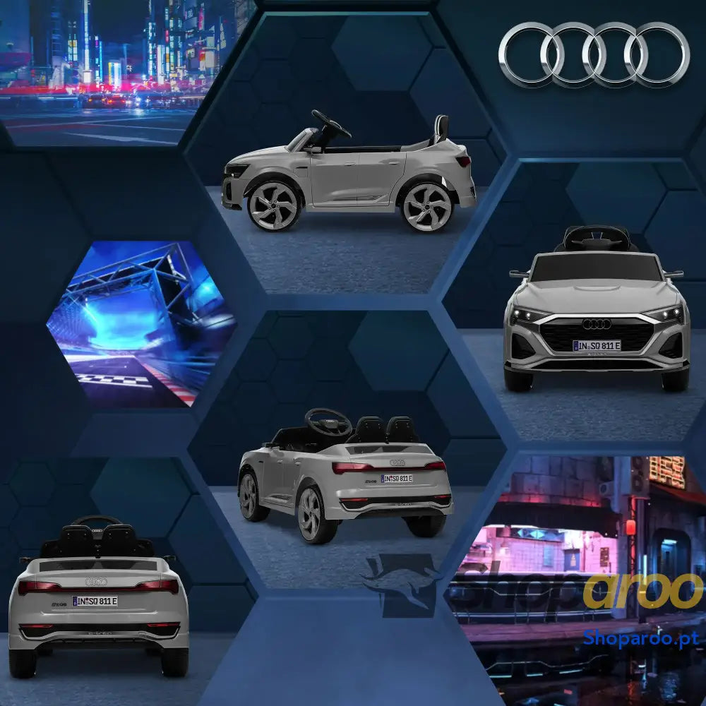 Carro Elétrico para Crianças Audi Q8 Etron Sportback Infantil 12V Faróis Buzina e Música 98x49,5x43 cm Cinza