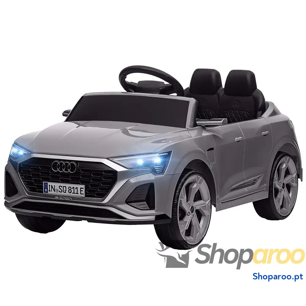 Carro Elétrico para Crianças Audi Q8 Etron Sportback Infantil 12V Faróis Buzina e Música 98x49,5x43 cm Cinza