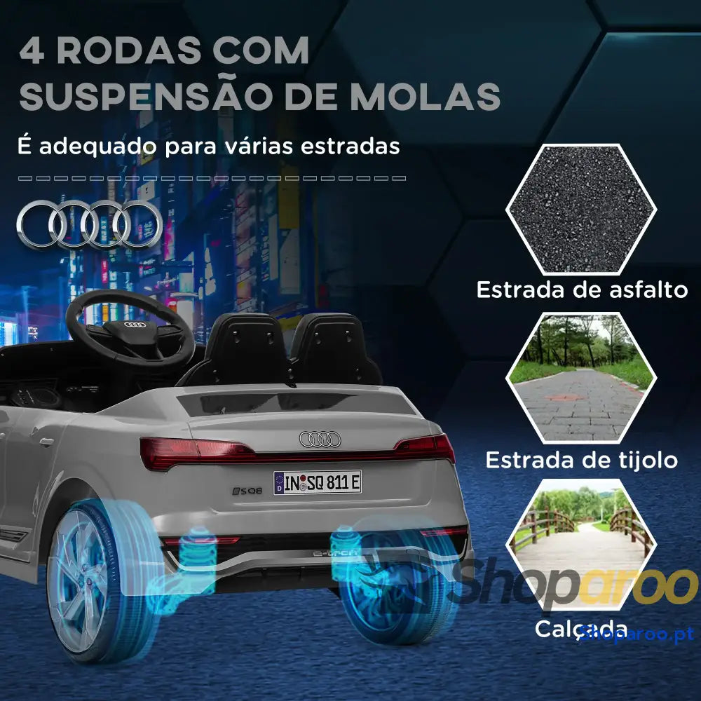 Carro Elétrico para Crianças Audi Q8 Etron Sportback Infantil 12V Faróis Buzina e Música 98x49,5x43 cm Cinza