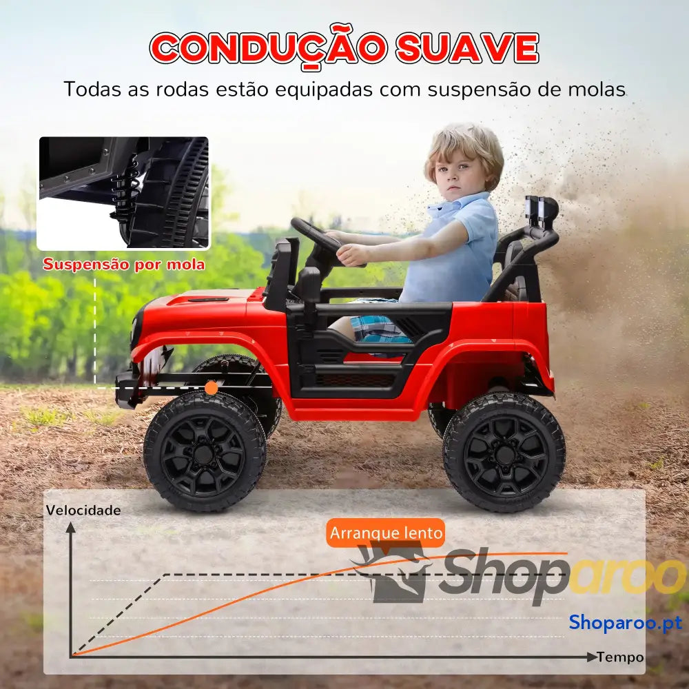 Carro Elétrico para Crianças Infantil UTV 12V com Velocidade Ajustável USB e Faróis 95x62,5x65 cm Vermelho