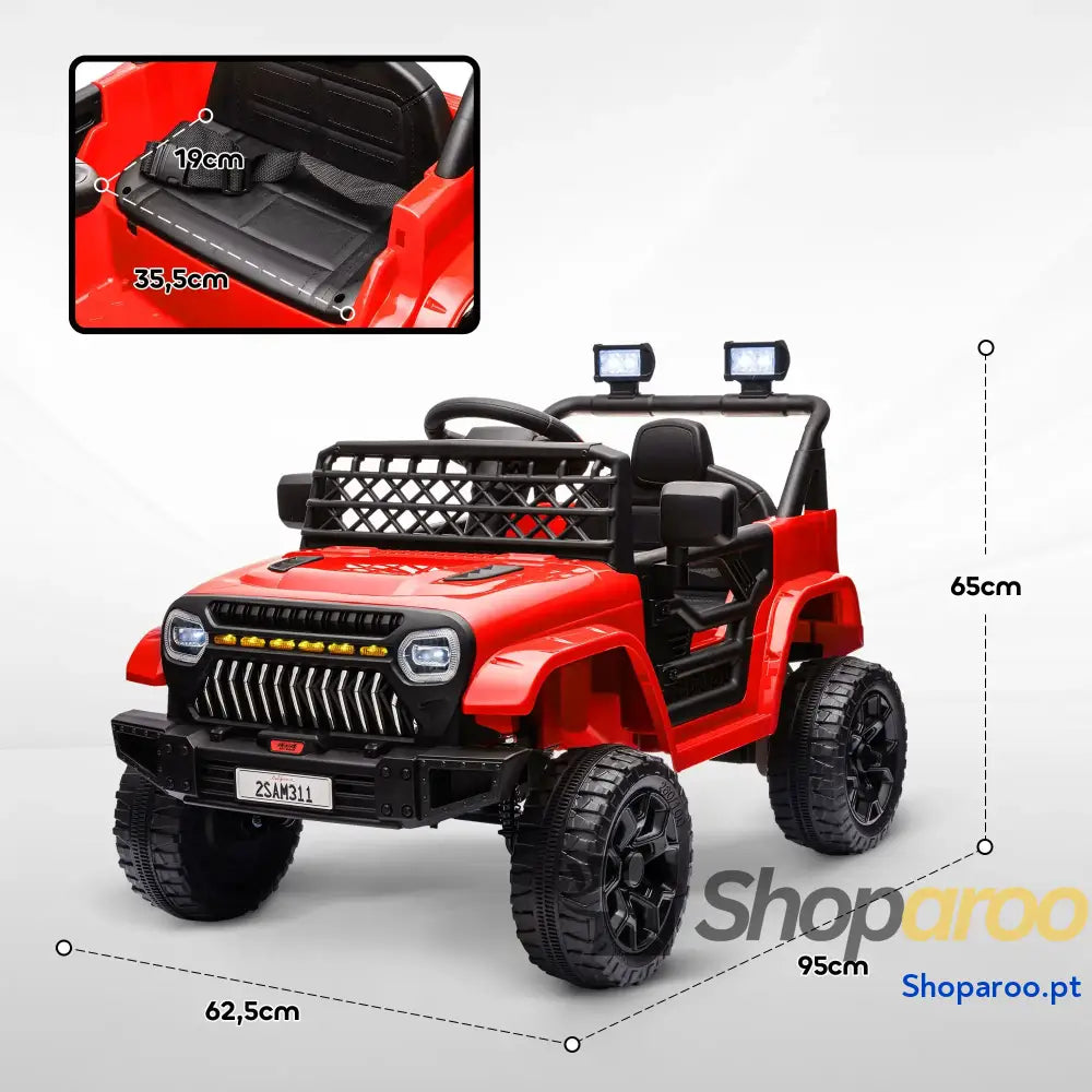 Carro Elétrico para Crianças Infantil UTV 12V com Velocidade Ajustável USB e Faróis 95x62,5x65 cm Vermelho