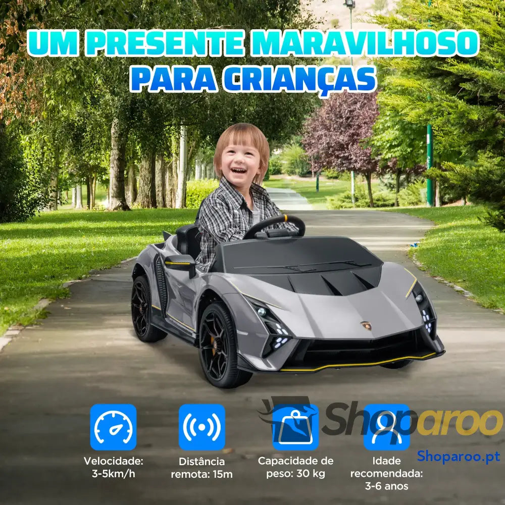 Carro Elétrico para Crianças Lamborghini 12V Controlo Remoto Faróis Buzina Arranque Lento e Música MP3 114,5x64x45,5 cm