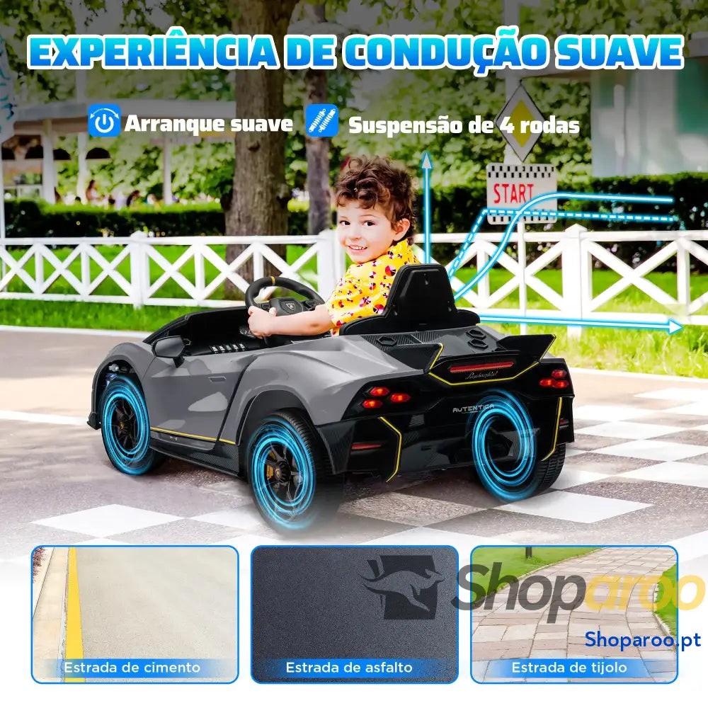 Carro Elétrico para Crianças Lamborghini 12V Controlo Remoto Faróis Buzina Arranque Lento e Música MP3 114,5x64x45,5 cm
