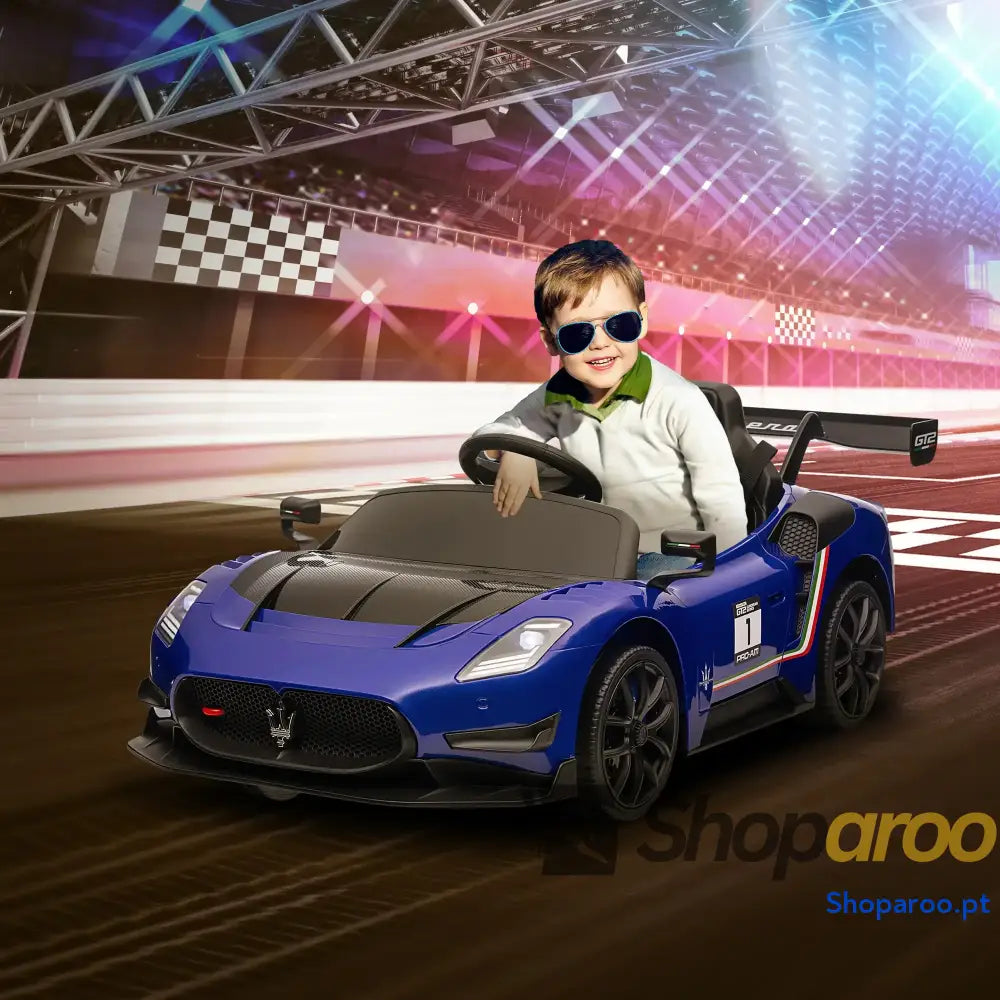 Carro Elétrico para Crianças Maserati GT2 12V com Controlo Remoto Faróis LED Buzina E Música 115x60x45 cm