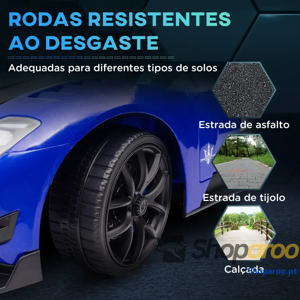 Carro Elétrico para Crianças Maserati GT2 12V com Controlo Remoto Faróis LED Buzina E Música 115x60x45 cm