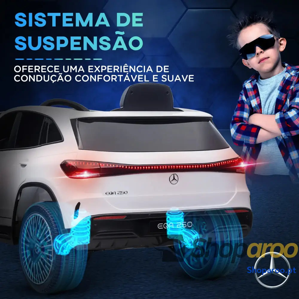Carro Elétrico para Crianças Mercedes-Benz EQA 12V com Música Buzina Velocidade 3-8 km/h 111,5x69x52,5 cm Branco