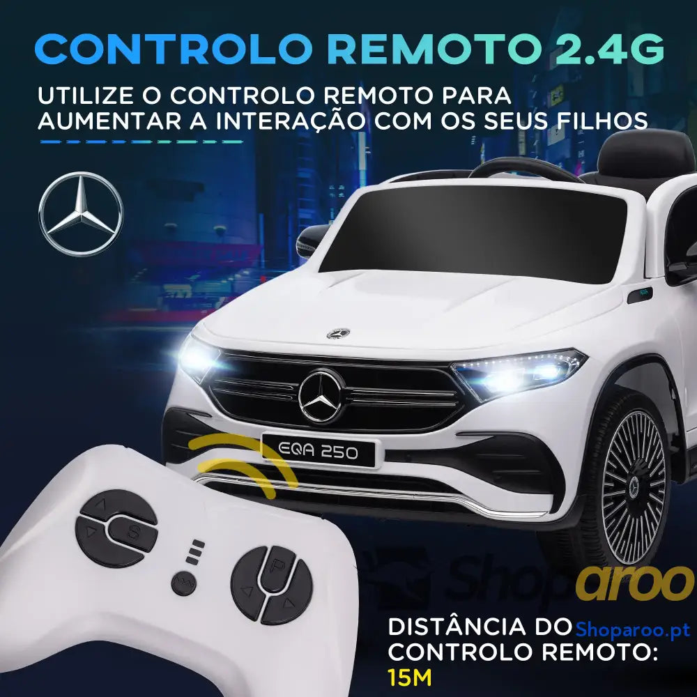 Carro Elétrico para Crianças Mercedes-Benz EQA 12V com Música Buzina Velocidade 3-8 km/h 111,5x69x52,5 cm Branco