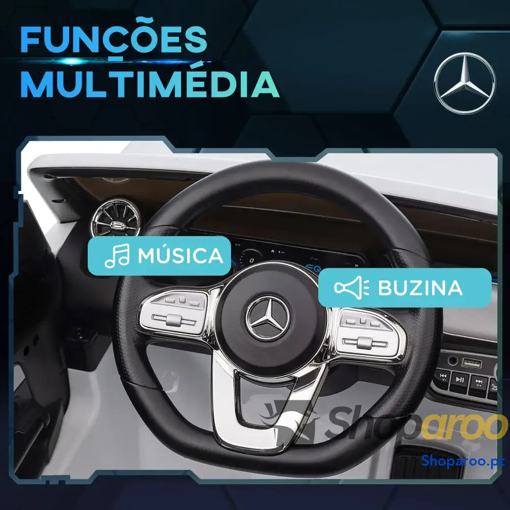 Carro Elétrico para Crianças Mercedes-Benz EQA 12V com Música Buzina Velocidade 3-8 km/h 111,5x69x52,5 cm Branco