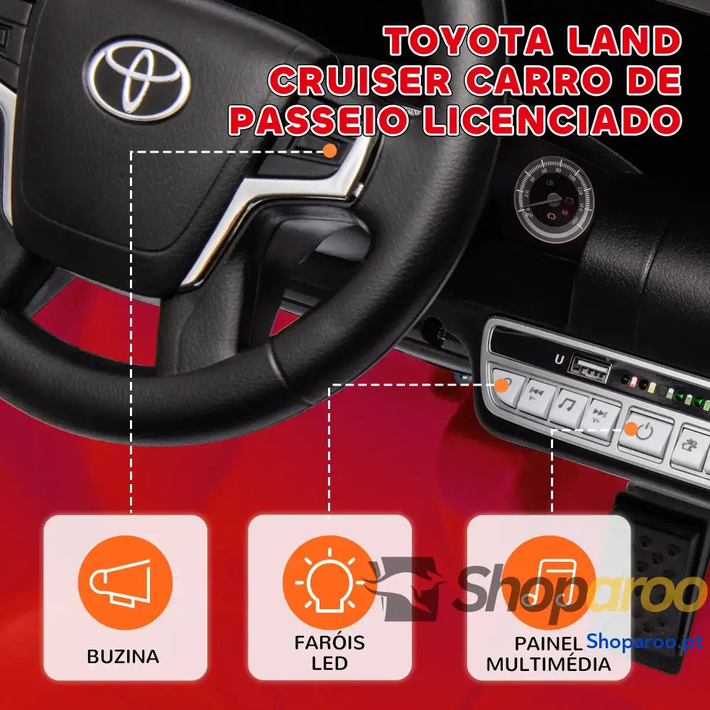 Carro Elétrico Toyota Land Cruiser 12V para Crianças Vermelho