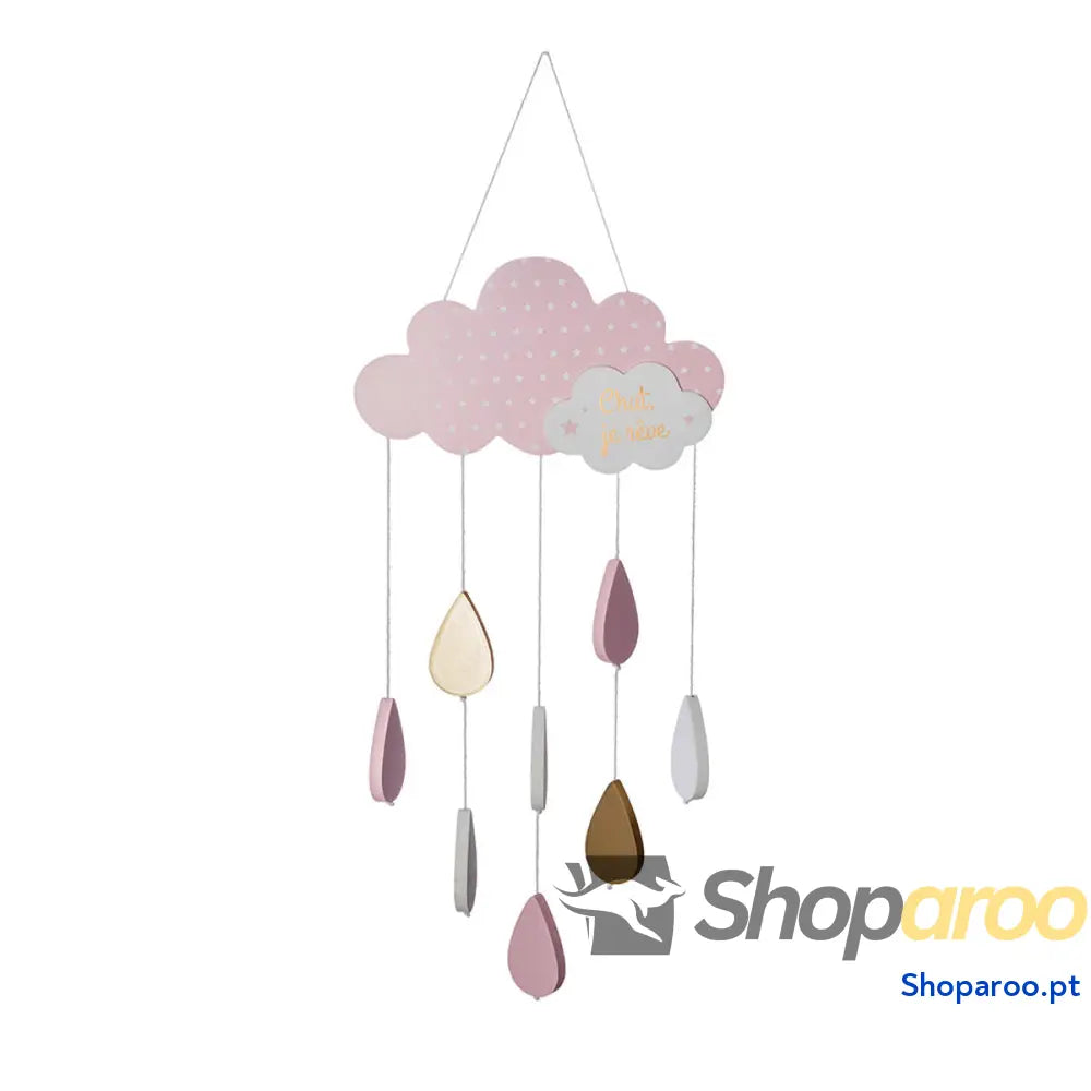 Carrossel para Berço Atmosphera Nuvens Cor de Rosa Madeira MDF