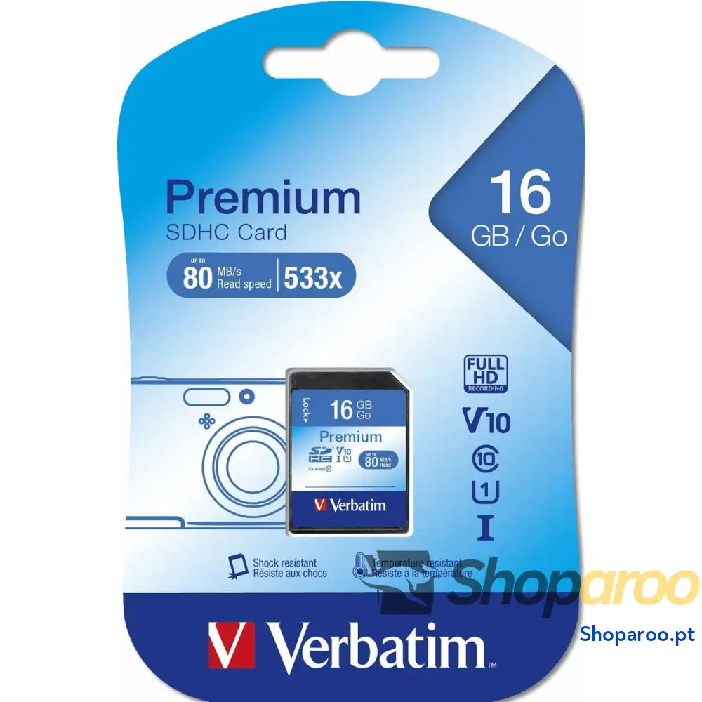 Cartão de Memória SD Verbatim PREMIUM SDHC C10/U1 16 GB