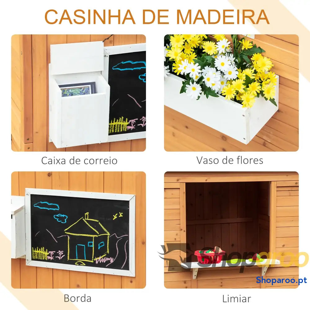 Casa Infantil de Madeira para Crianças com Banco e Acessórios Exterior