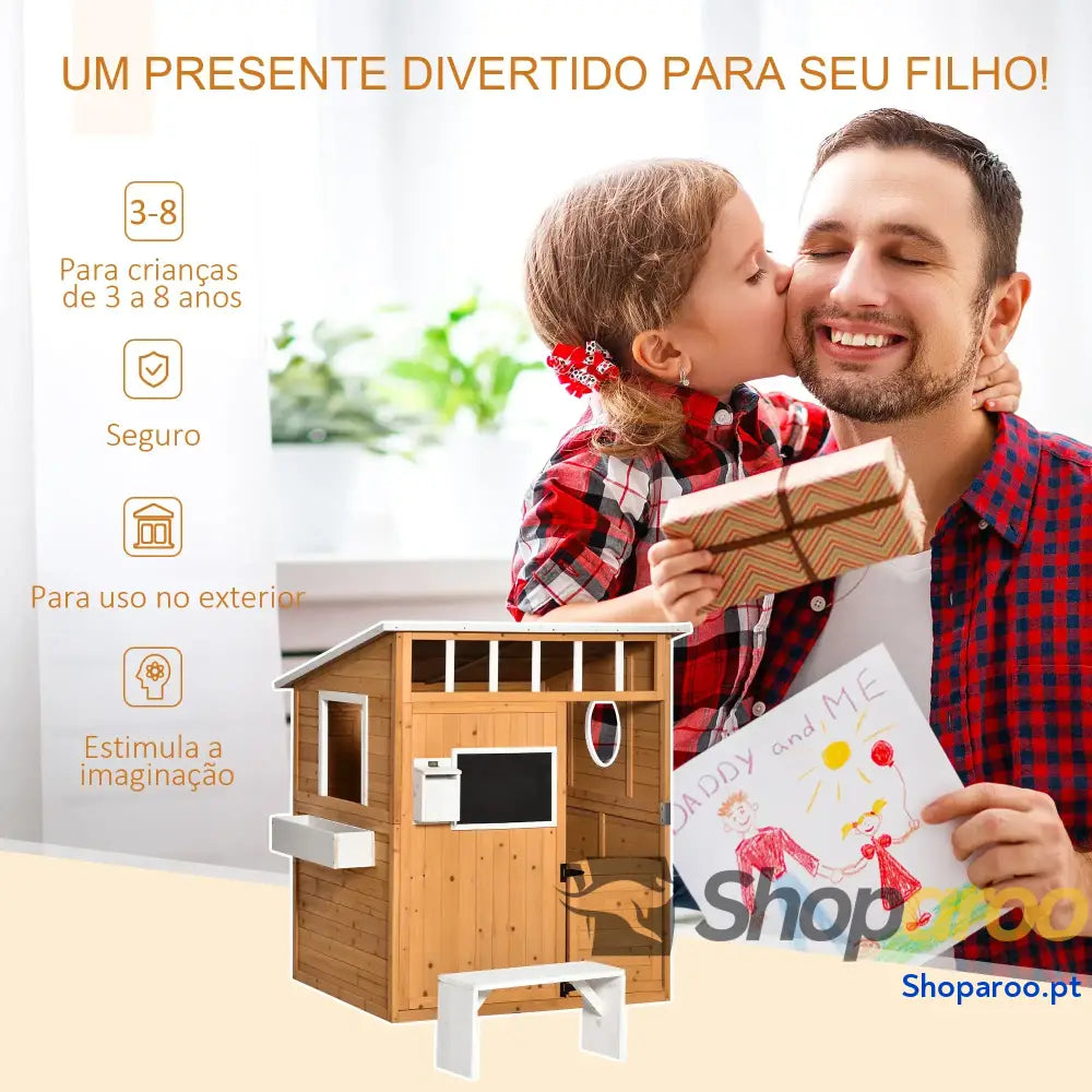 Casa Infantil de Madeira para Crianças com Banco e Acessórios Exterior