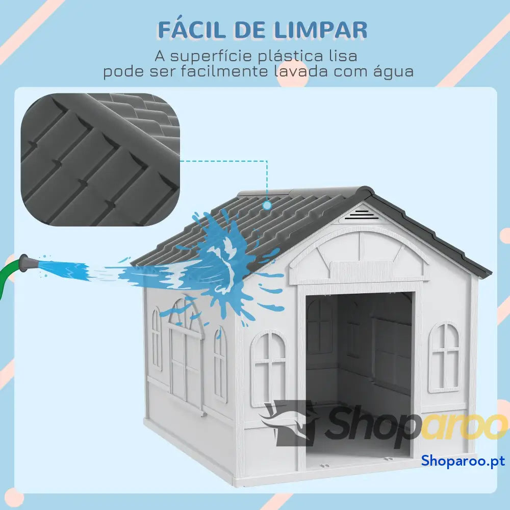 Casa para Cães 84,2x98,2x82 cm com Janelas e Teto Imitação de Telhas Casota Cinza