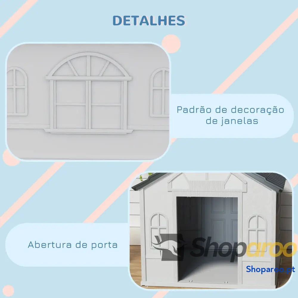 Casa para Cães 84,2x98,2x82 cm com Janelas e Teto Imitação de Telhas Casota Cinza