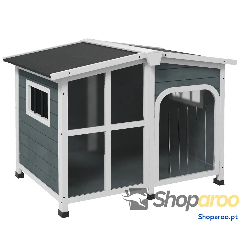 Casa para Cães de Madeira com Teto Abatível Porta Cortina e Fundo Amovível 101x66,5x70,5cm Cinza Escuro