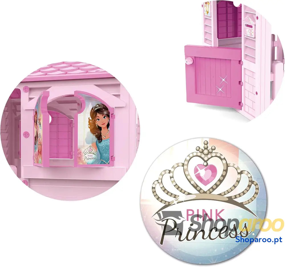Casinha Infantil Pink Princess Adequada para Interior e Exterior Inclui Adesivos Decorar Fabricada em Plástico