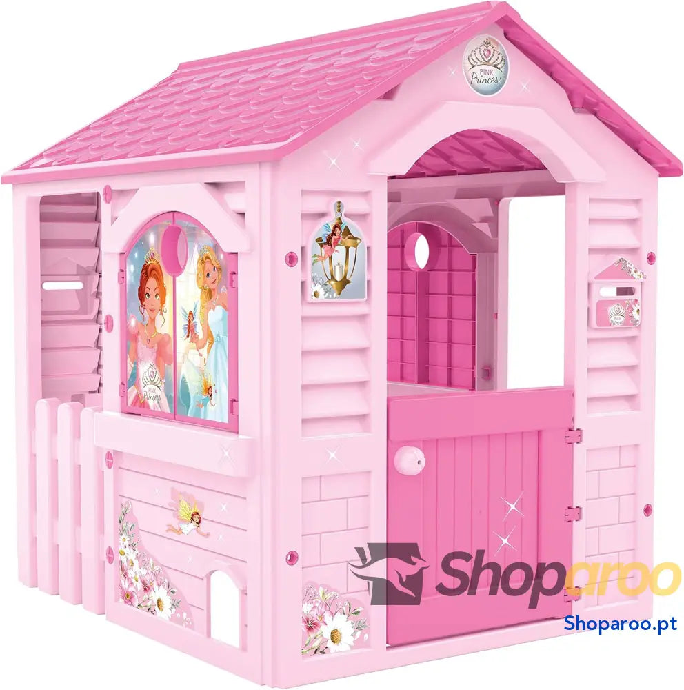 Casinha Infantil Pink Princess Adequada para Interior e Exterior Inclui Adesivos Decorar Fabricada em Plástico