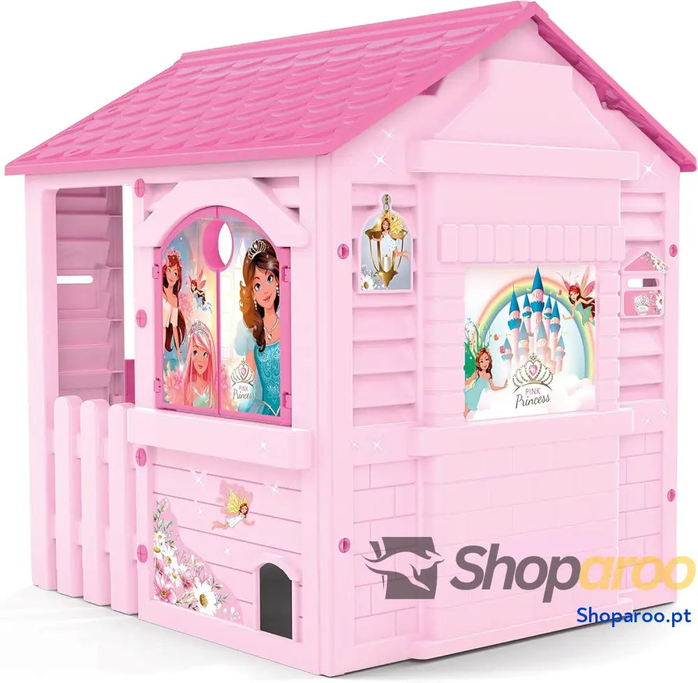 Casinha Infantil Pink Princess Adequada para Interior e Exterior Inclui Adesivos Decorar Fabricada em Plástico