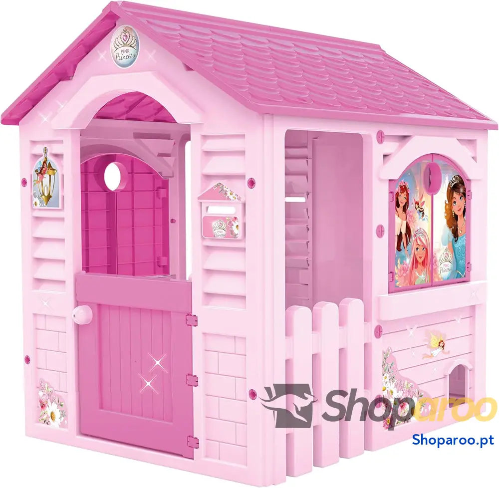 Casinha Infantil Pink Princess Adequada para Interior e Exterior Inclui Adesivos Decorar Fabricada em Plástico