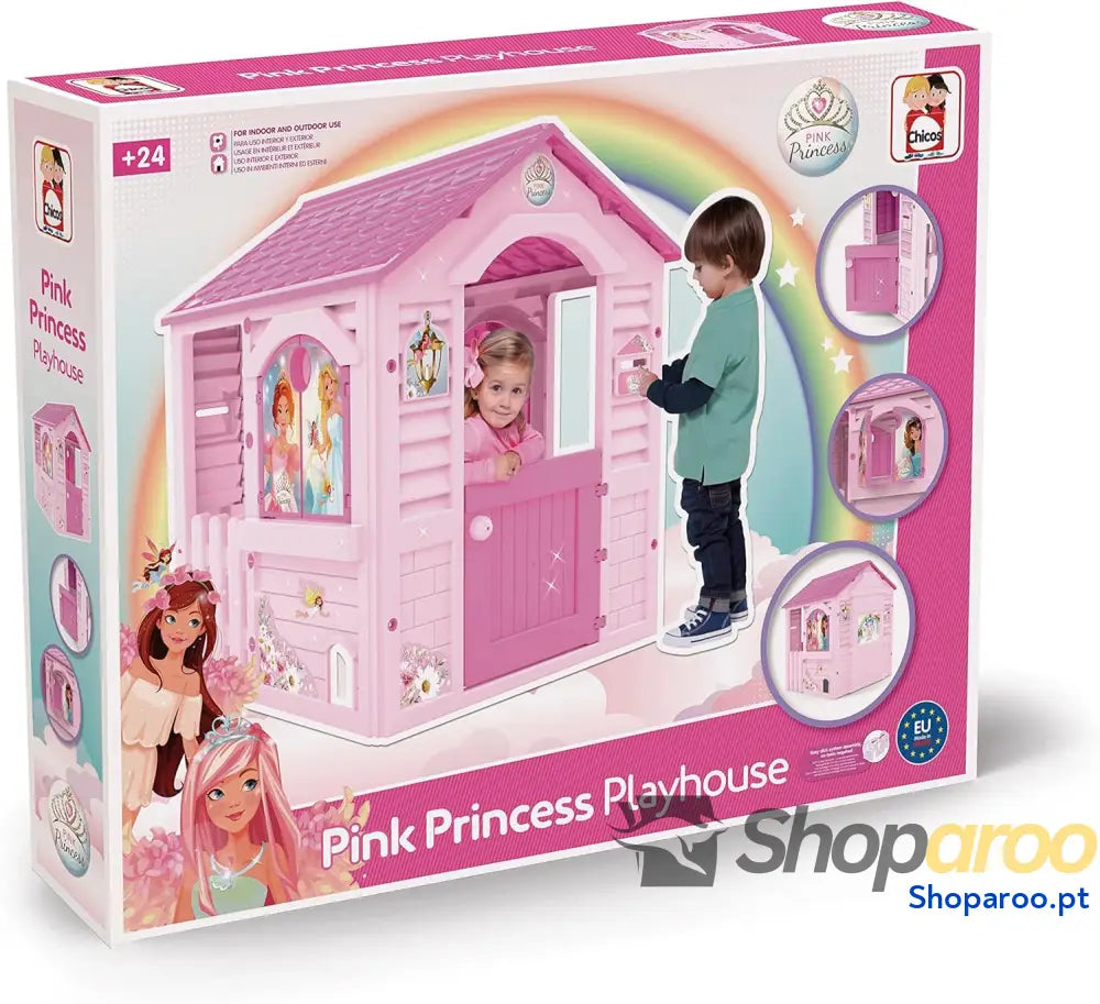 Casinha Infantil Pink Princess Adequada para Interior e Exterior Inclui Adesivos Decorar Fabricada em Plástico