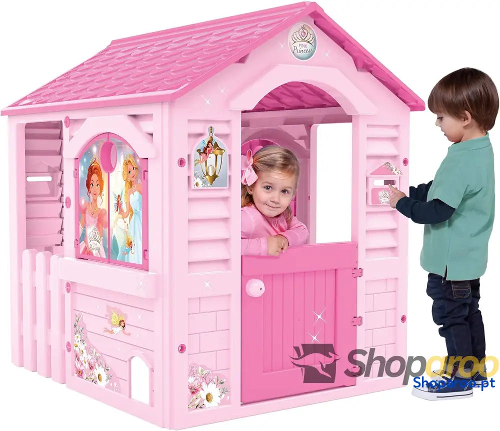 Casinha Infantil Pink Princess Adequada para Interior e Exterior Inclui Adesivos Decorar Fabricada em Plástico