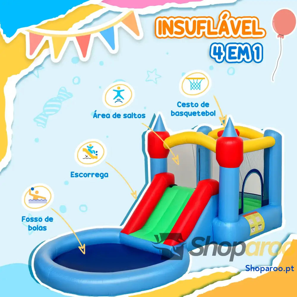 Castelo Insuflável Multiactividades com Escorrega e Piscina de Bolas