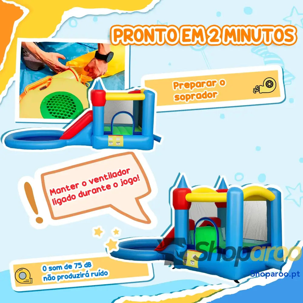 Castelo Insuflável Multiactividades com Escorrega e Piscina de Bolas