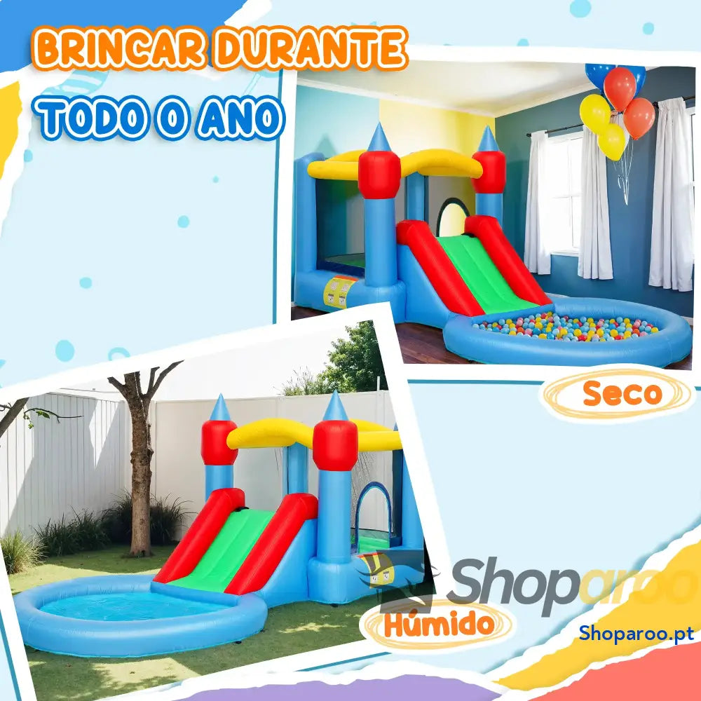 Castelo Insuflável Multiactividades com Escorrega e Piscina de Bolas