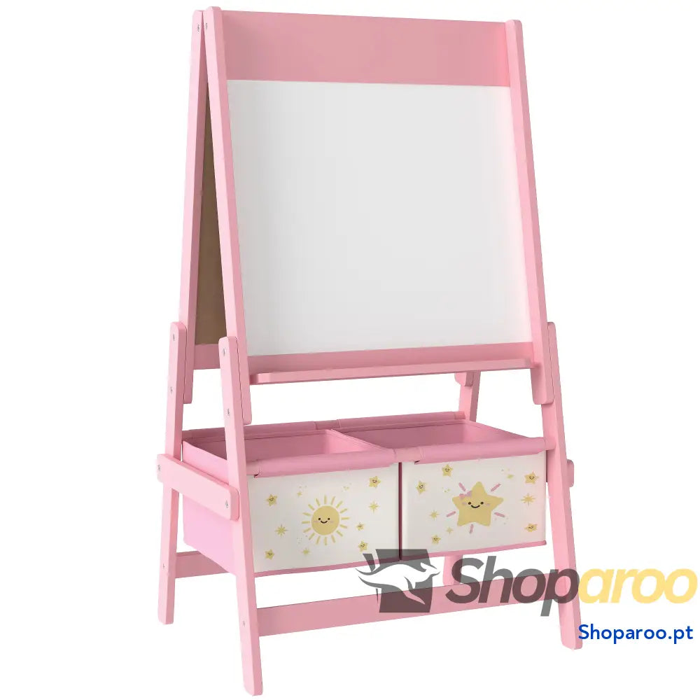 Cavalete de Pintura para Crianças 3 em 1 acima Anos com Rolo Papel e Cestos Arrumação 54x46x94 cm Rosa