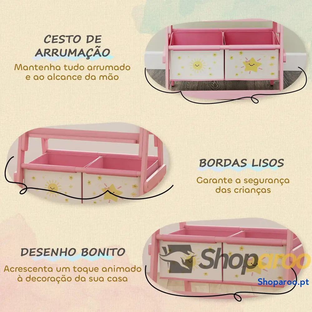 Cavalete de Pintura para Crianças 3 em 1 acima Anos com Rolo Papel e Cestos Arrumação 54x46x94 cm Rosa