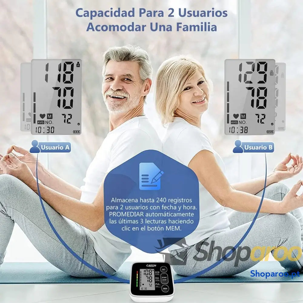Cazon Tensiómetro de Braço para Pressão Arterial com Ecrã LCD e Memória 2x120
