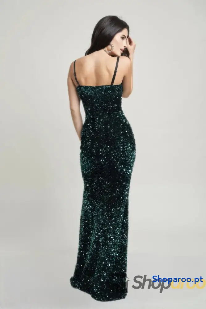 Vestido comprido de veludo verde com espartilho Cecily Teddy