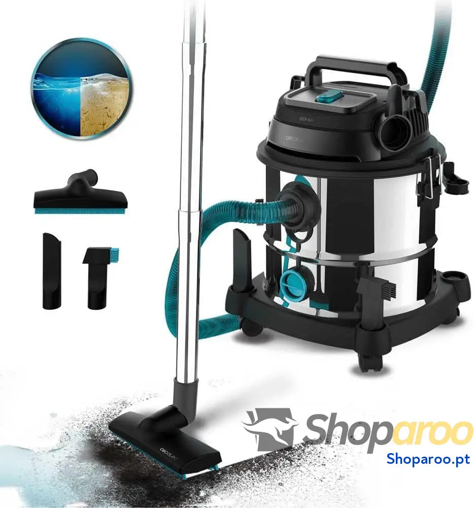 Cecotec Aspirador de sólidos e líquidos 20 l Conga Rockstar Wet & Dry Steel MAX. 1400 W 22 kPa sistema drenagem