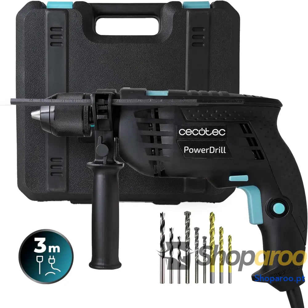 Cecotec Broca elétrica com percussão PowerDrill 850 EasyAdjust. W 46 000 impactos por minuto 4800 rpm cabo extralongo