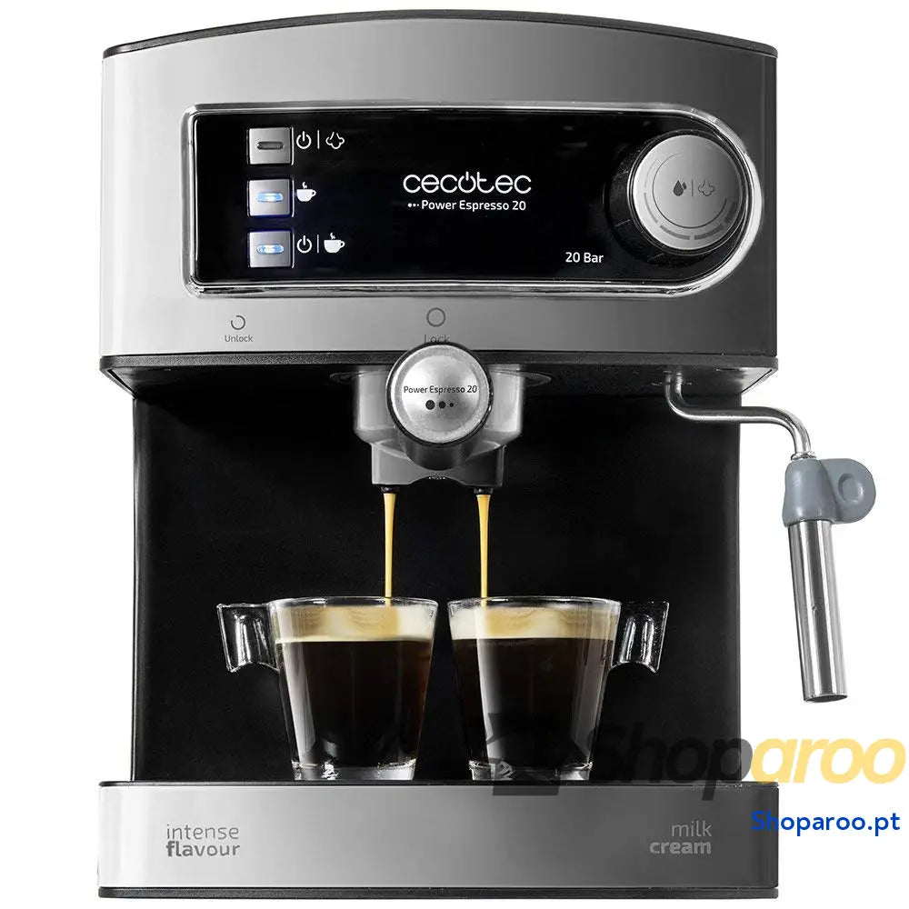 Cecotec Cafeteira Express manual Power Espresso 20 Essential. 850W bares vaporizador orientável braço de saída dupla