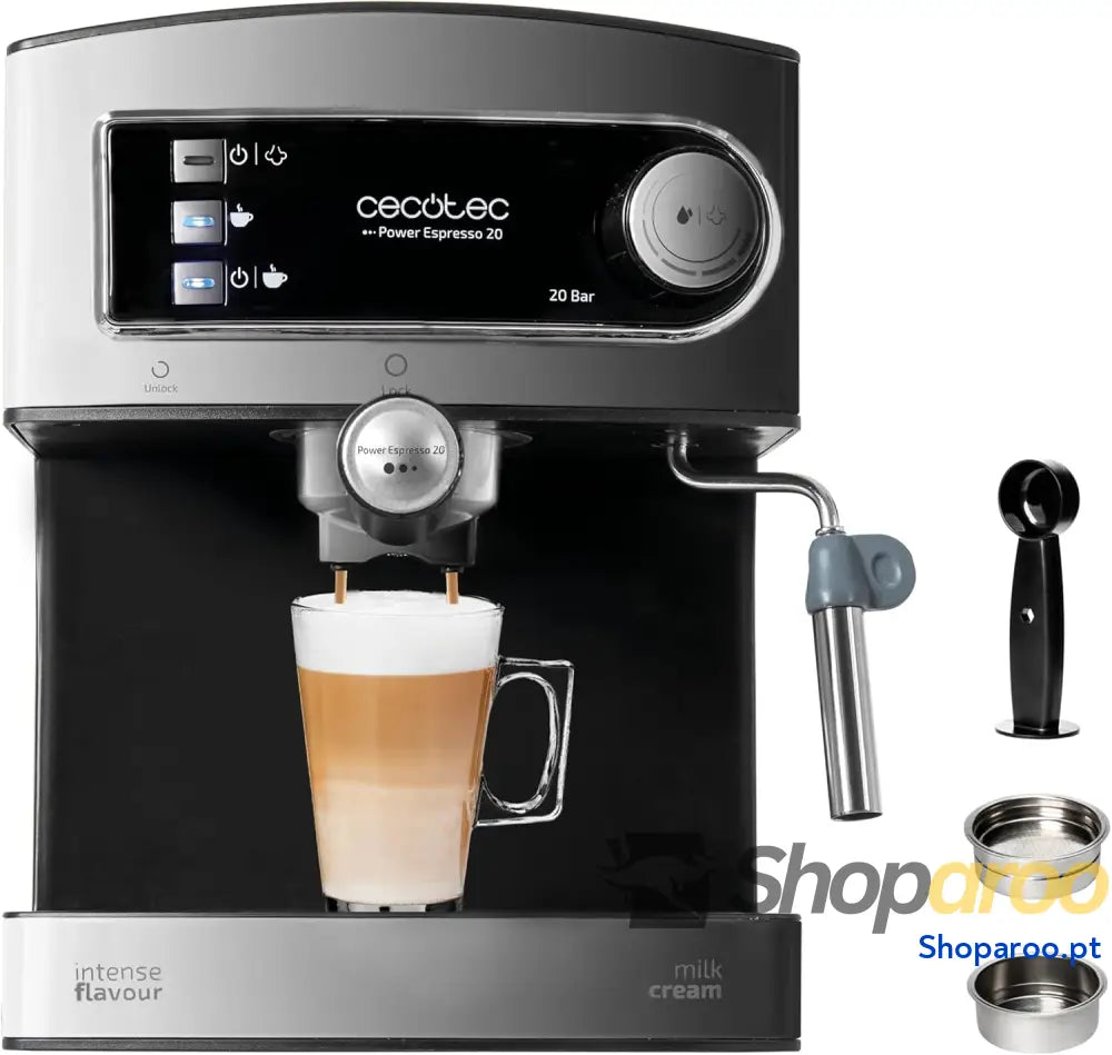 Cecotec Cafeteira Express manual Power Espresso 20 Essential. 850W bares vaporizador orientável braço de saída dupla