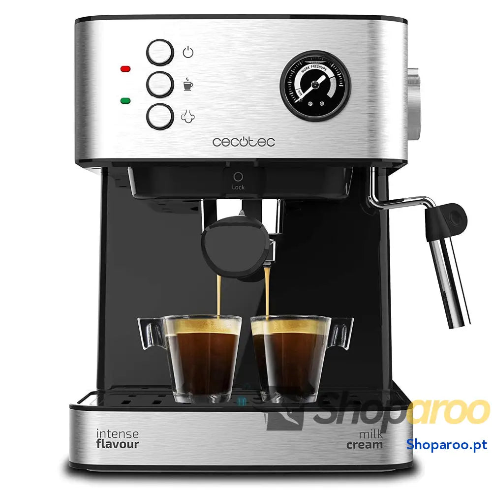 Cecotec Cafeteira Express manual Power Espresso 20 Essential. 850W bares vaporizador orientável braço de saída dupla