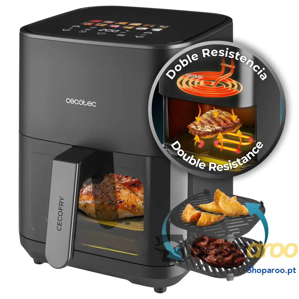 Cecotec Frigideira de ar 10 L 4 resistências Air Fryer Cecofry&Grill Duoheat 10000. 2800 W Dourado perfeito e sabor
