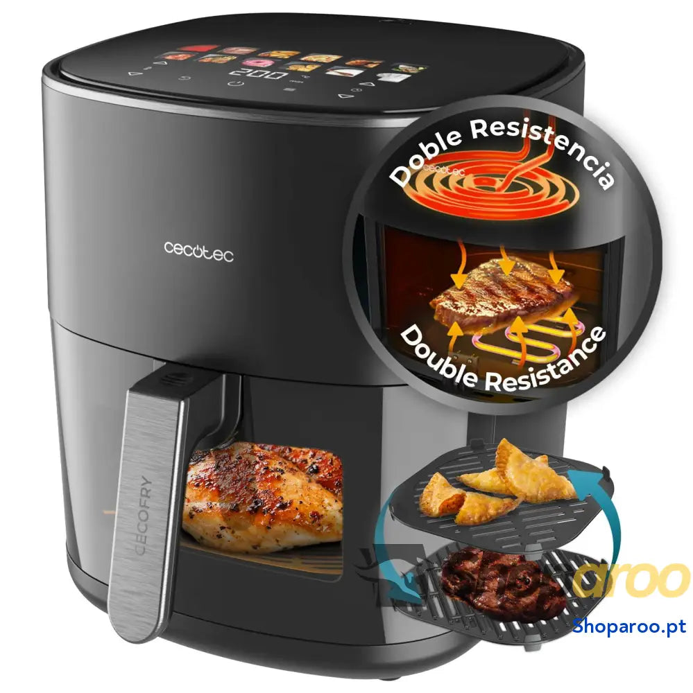 Cecotec Frigideira de ar 10 L 4 resistências Air Fryer Cecofry&Grill Duoheat 10000. 2800 W Dourado perfeito e sabor