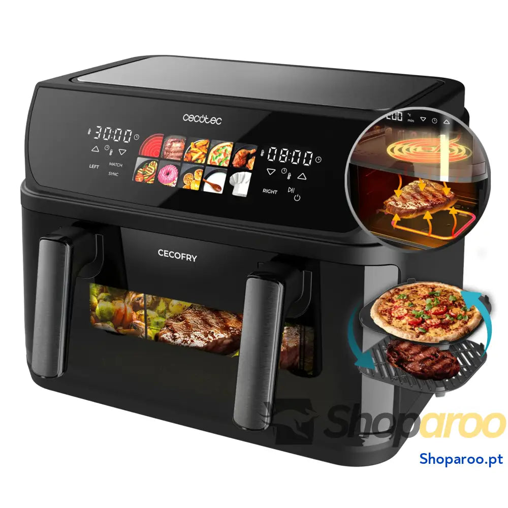 Cecotec Frigideira de ar 10 L 4 resistências Air Fryer Cecofry&Grill Duoheat 10000. 2800 W Dourado perfeito e sabor