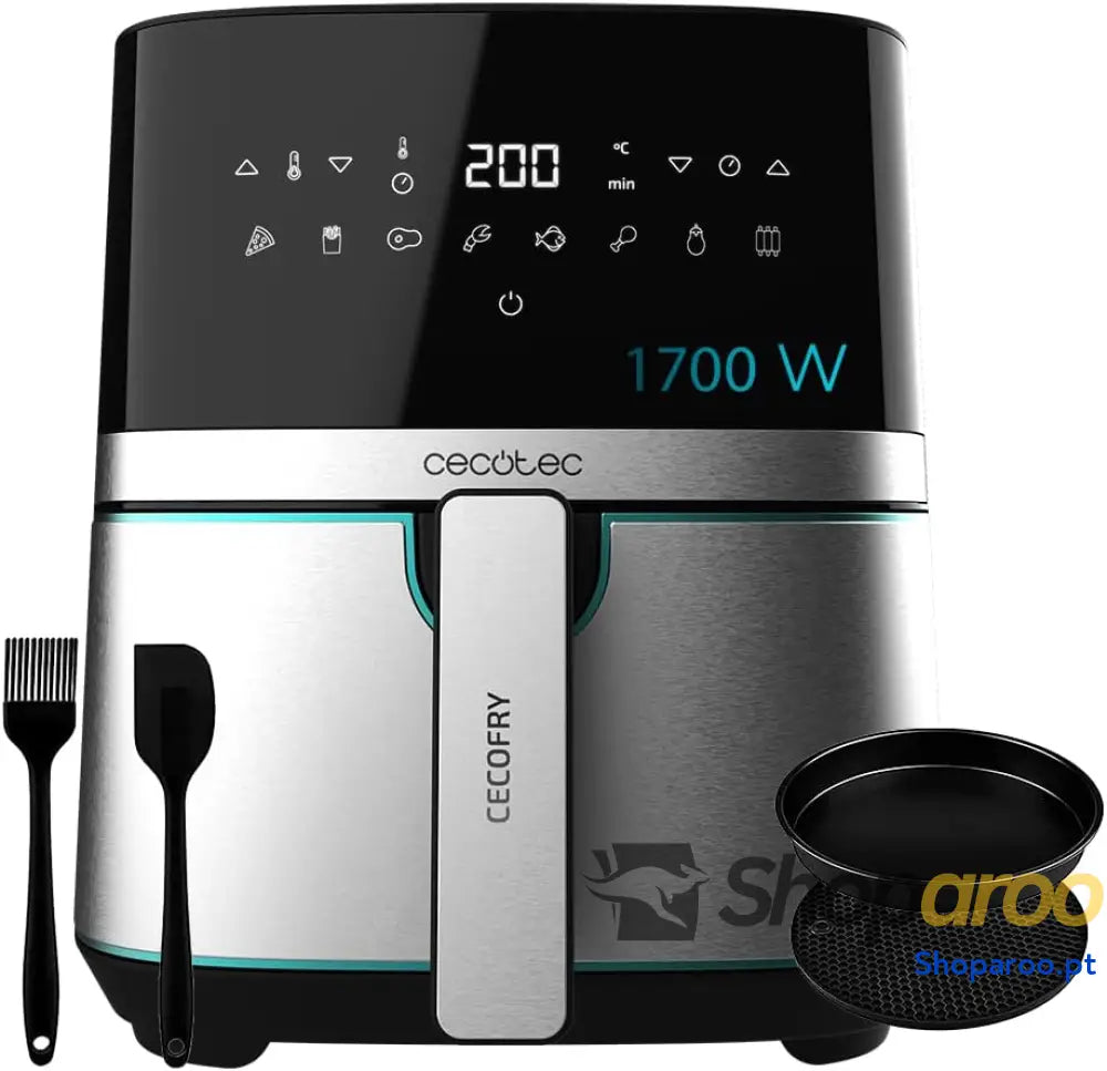 Cecotec Frigideira de ar sem óleo 5,5 l Air Fryer Cecofry Full Inox 5500 Pro com acessórios. 1700 W dietética e digital